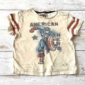 Baby Boy 12m Captain America Superhero Shirt Marvel Comics Cream Red 100% Cotton